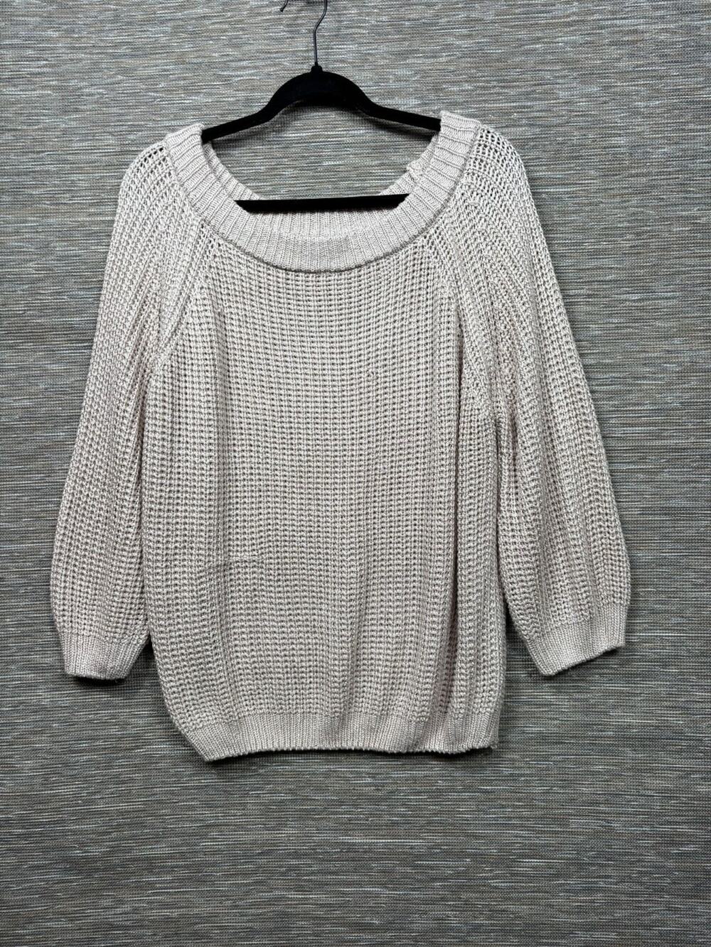 Miracle Waffle Knit Sweater Womens Size M/L Beige Scoop Neck Long Sleeve